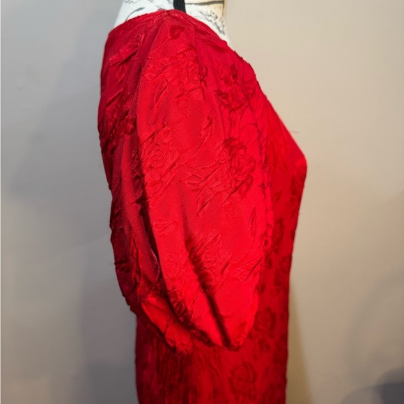 Carolyne Roehm for Neiman Marcus Vintage Dress Sz 8 Red Floral Puff Sleeves - Picture 4 of 13